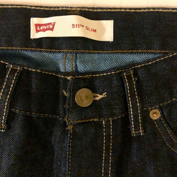 Levis 511 Jeans Womens 14 Reg 27 x 27 Slim Denim Red Tab Strauss Dark Wash NWOT - Picture 3 of 5